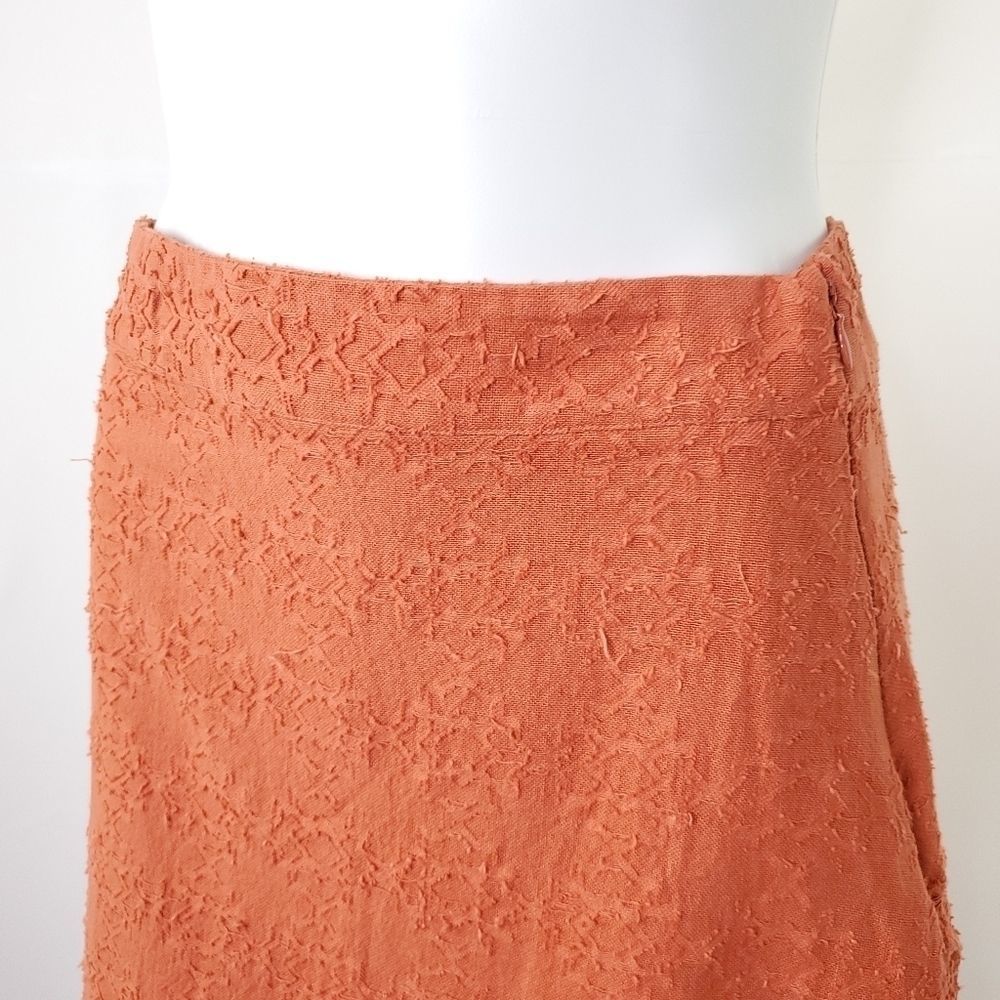 Free People Serena Asymmetrical Ruffle Midi Skirt 100% Cotton Orange sz 8 NEW - Picture 5 of 10
